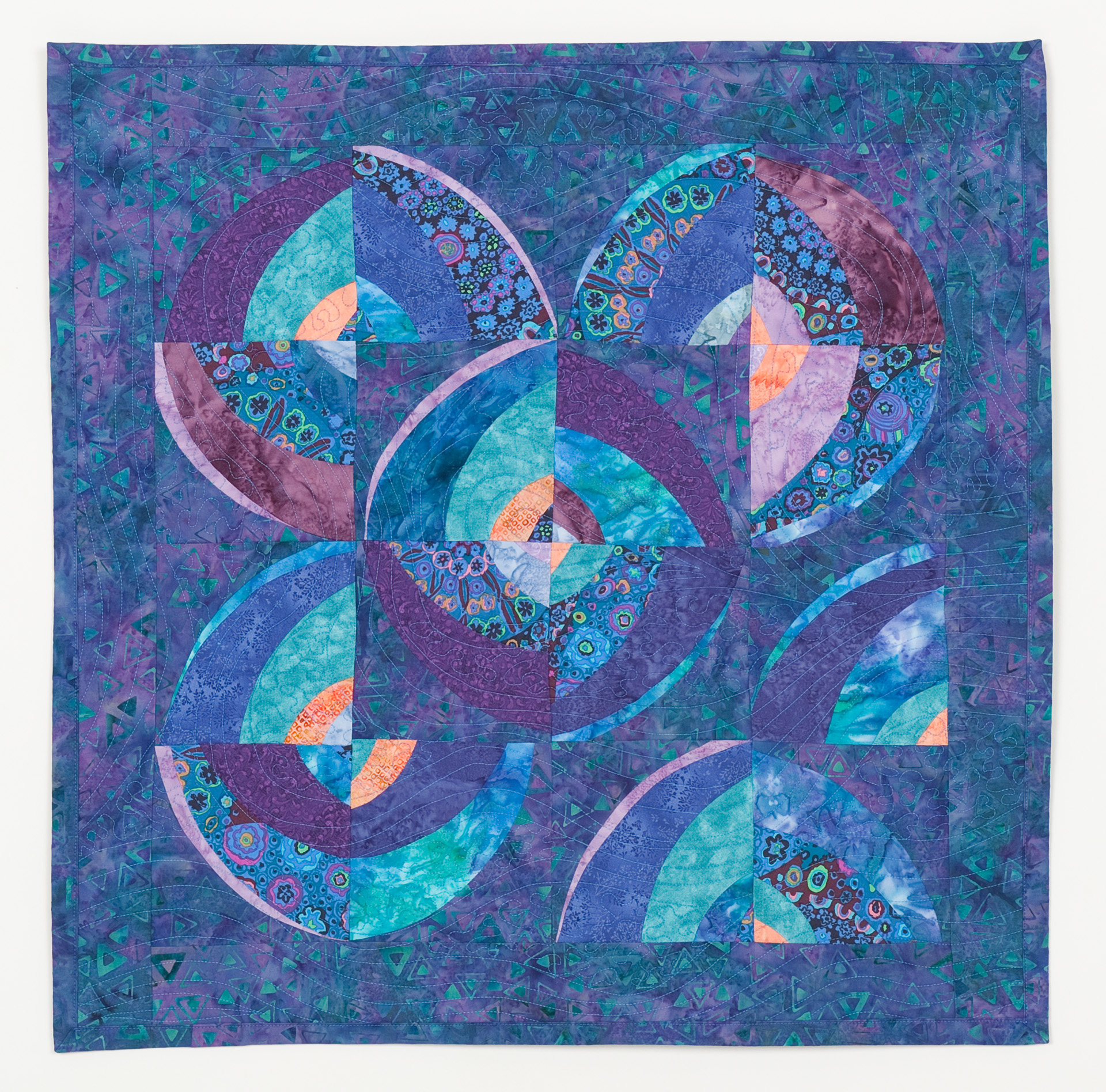 Blue Purple Wonky Circles 1 Art Quilt