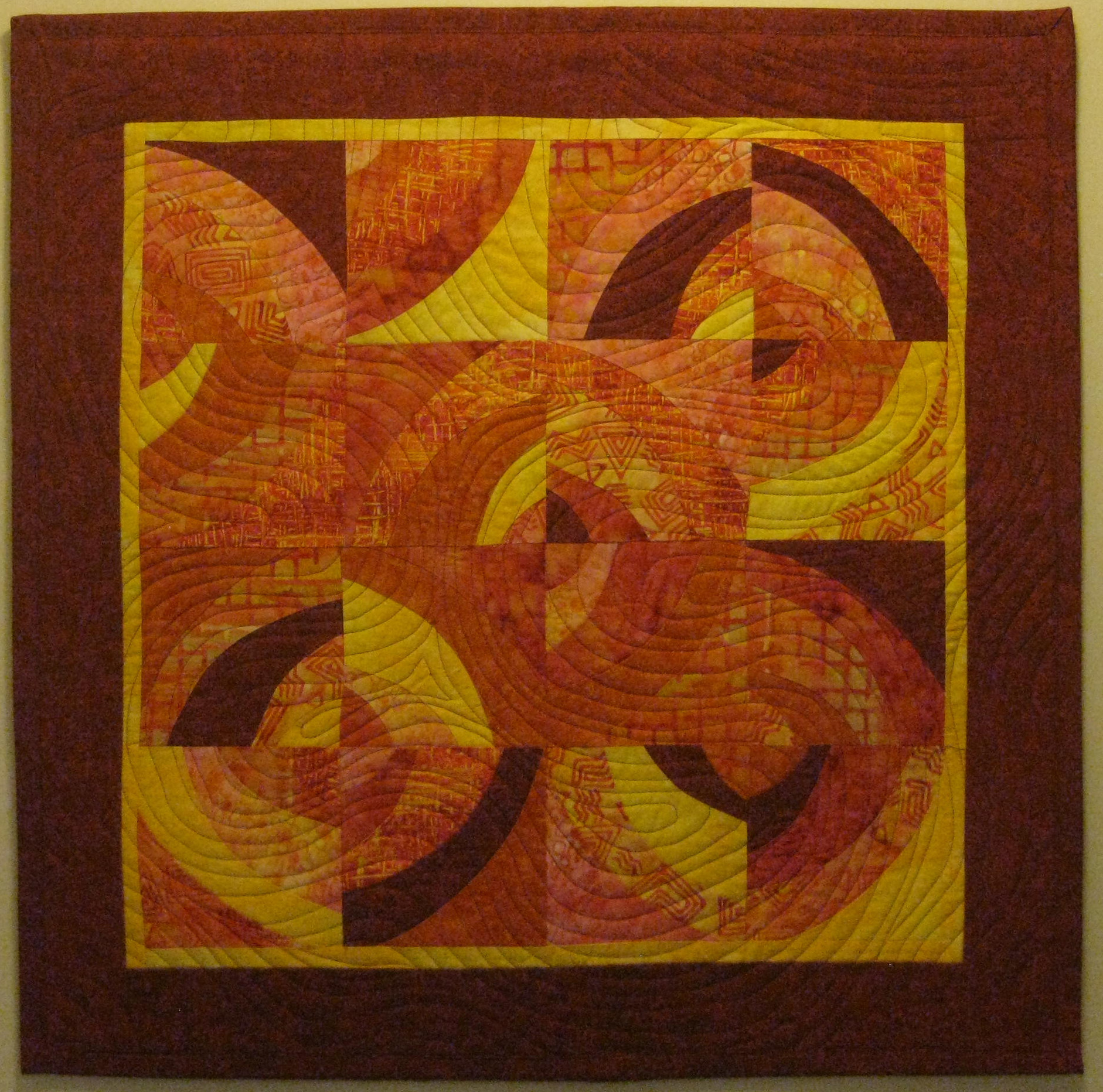 Orange Rust Circles Art Quilt