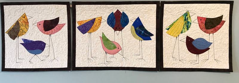 CUSTOM triptych of silly birds