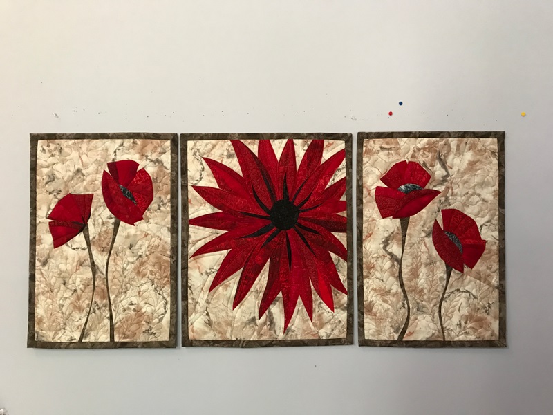 CUSTOM Red Flowers Triptych