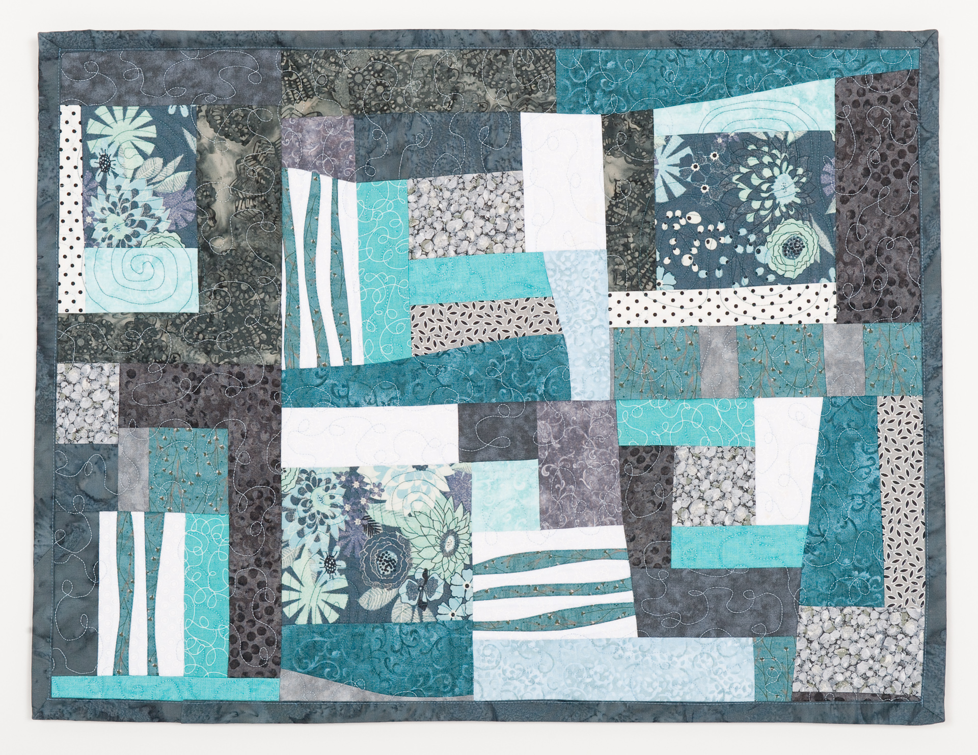 Grey Teal Abstract Art Quilt